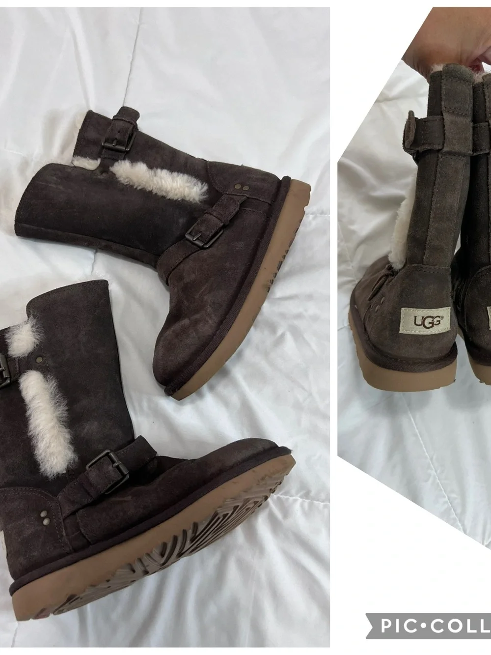 UGG Women’s Dark Brown Suede Shearling Mid Boots with Buckles size 2